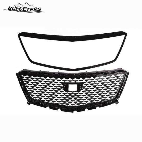 BUFEETERS  Front Bumper Upper Grille&Grille Outer Frame Fit For 2017 2018 2019 2020 2021 2022 2023 Cadillac XT5,Factory Style,Gloss Black