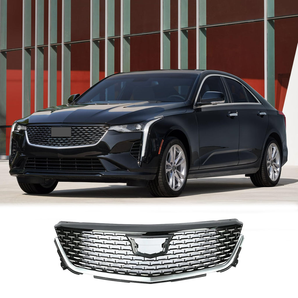 BUFEETERS  Front Bumper Upper Grille Assembly Fit For 2020 2021 2022 Cadillac CT4,Mesh Style,Chrome&Black