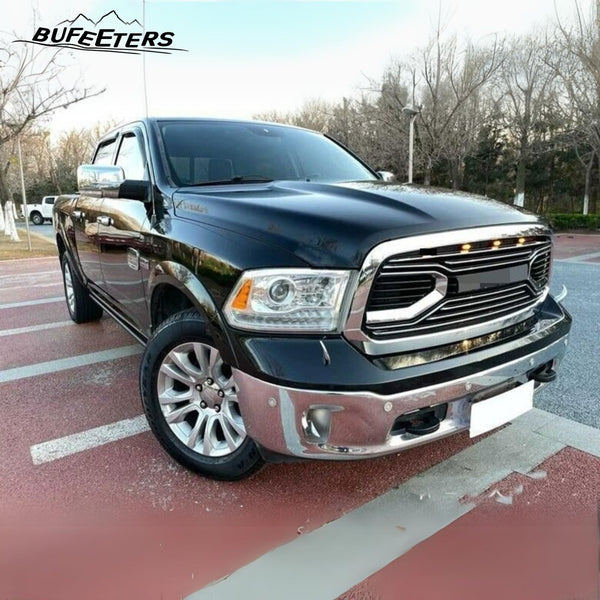 BUFEETERS  Front Upper Grille Chrome Big Horn Grill W/Light&Letters Fit For 2014 2015 2016 2017 2018 Dodge Ram 1500,Chrome&Silver