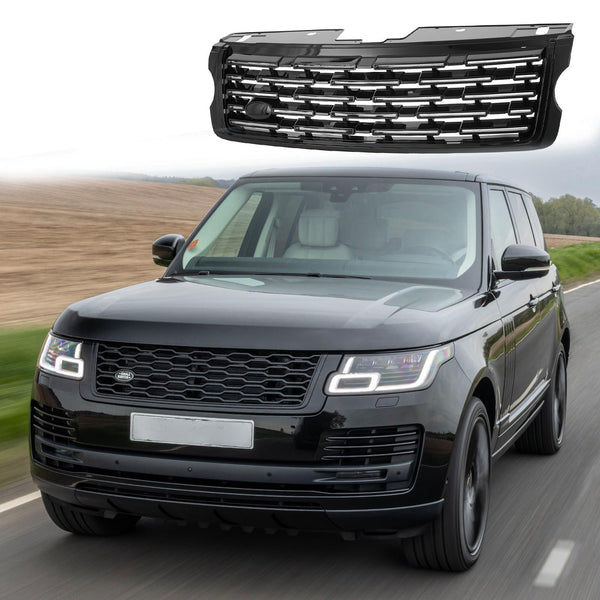 BUFEETERS Front Bumper Upper Grille Fit For 2013 2014 2015 2016 2017 Land Rover Range Rover Vogue L405,Mesh Style,Gloss Black