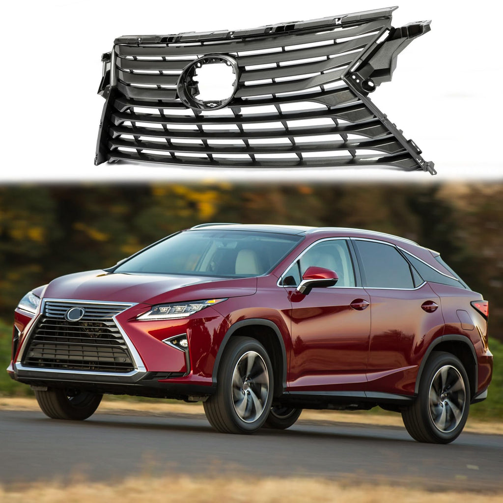 BUFEETERS  Front Upper Grille Fit For 2016 2017 2018 2019 Lexus RX350 RX450h RX350L Base Sport,Horizontal Billet Style,Shiny Gray
