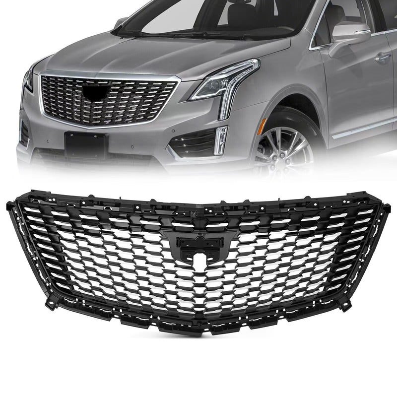 BUFEETERS Front Grille Grill Fit For 2016 2017 2018 2019 2020 2021 2022 2023  Cadillac XT5,Sky Diamond Style,Silver+Black
