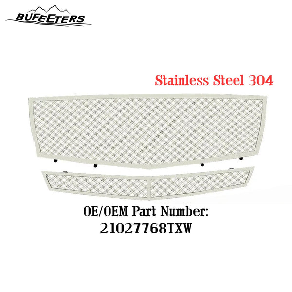 BUFEETERS  Front Bumper Stainless Chrome Dual Mesh Grille Fit For 2008 2009 2010 2011 2012 2013 Cadillac CTS/2011 2012 2013 CTS Coupe,Mesh Style
