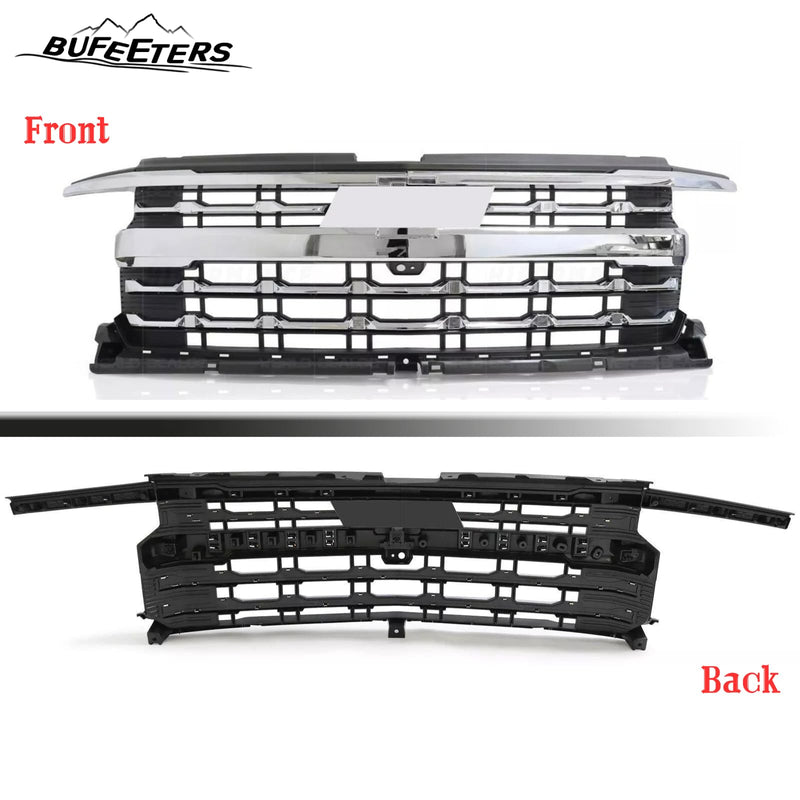 BUFEETERS Front Bumper Upper Grille With Camera Fit For 2022 2023 2024 Chevy Silverado 1500,Horizontal Billet Style,Chrome&Black