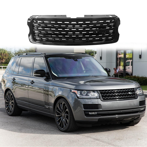 BUFEETERS Front Bumper Upper Grille Fit For 2013 2014 2015 2016 2017 Land Rover Range Rover,Gloss Black,LR052715