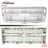 BUFEETERS Front Bumper Upper Grille Fit For 2014 2015 Chevy Silverado 1500,Honeycomb Style,Silver Ice Metallic&Chrome