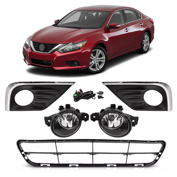BUFEETERS Front Bumper Lower Grille & Fog light W/Bezel+Switch Fit For 2016 2017 2018 Nissan Altima,Mesh Style,Chrome&Black
