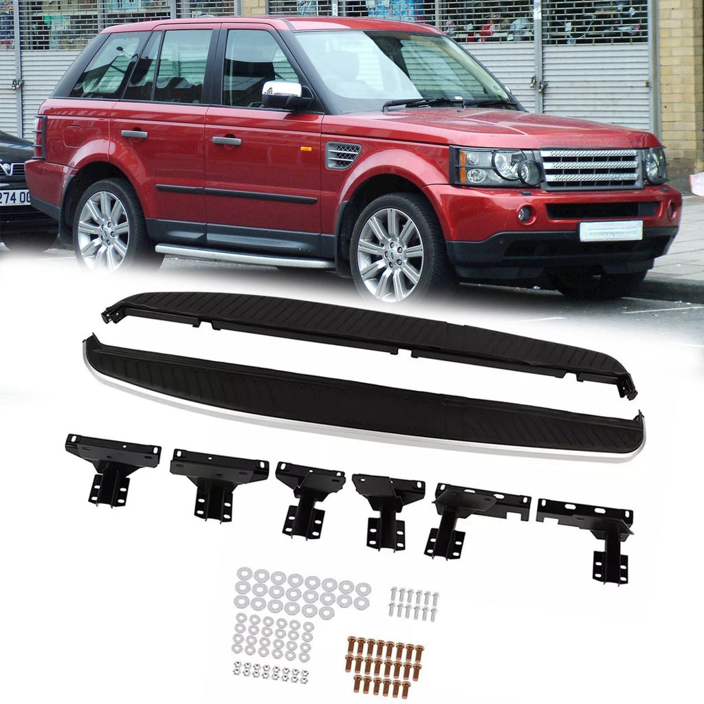 BUFEETERS  Side Step Running Board Nerf Bar Fit For 2006 2007 2008 2009 2010 2011 2012 2013 Land Rover Range Rover Sport,Black&Silver