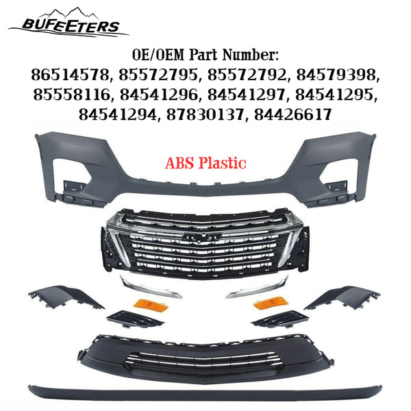 BUFEETERS  12PCS Front Bumper Cover Grille Assembly Kit Fit For 2022 2023 2024 Chevy Chevrolet Traverse,Horizontal Billet Style,Chrome&Black