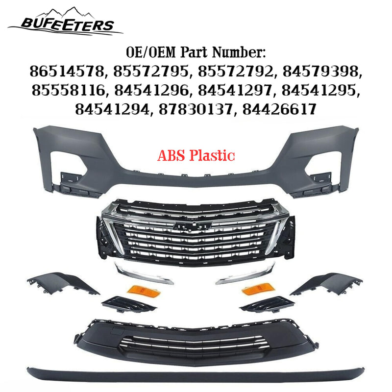 BUFEETERS  12PCS Front Bumper Cover Grille Assembly Kit Fit For 2022 2023 2024 Chevy Chevrolet Traverse,Horizontal Billet Style,Chrome&Black