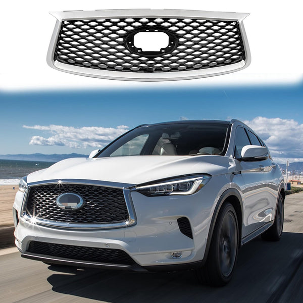 BUFEETERS  Front Upper Grille W/O Camera Option Fit For 2019 2020 2021 2022 2023 INFINITI QX50,Mesh Style,Chrome&Black