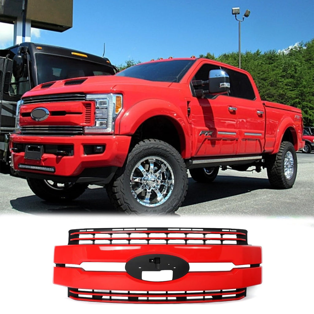 BUFEETERS Front Bumper Upper Grille Fit For 2017 2018 2019 F-250 F-350 F-450 F-550 Super Duty,
Lariat Style,Race Red&Matte Black