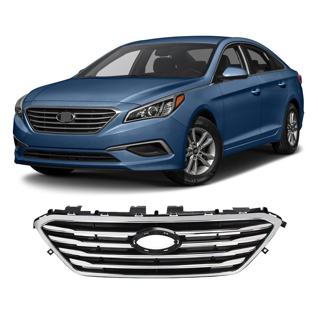 BUFEETERS    Front Bumper Upper Grille Fit For 2015 2016 2017 Hyundai Sonata,Factory Style,Chrome&Black