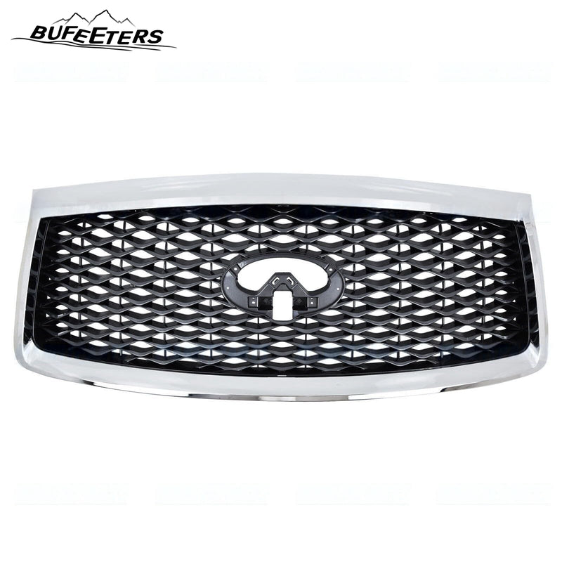 BUFEETERS  Front Upper Grille Assembly W/ Camera Hole Fit For 2018 2019 2020 2021 Infiniti QX80,Honeycomb  
 Style,Chrome&Black