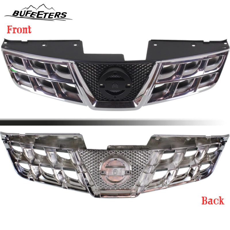 BUFEETERS Front Bumper Upper Grille Fit For 2011 2012 2013 Nissan Rogue 2014 2015 Rogue Select,Factory Style,Chrome Shell With Black Insert