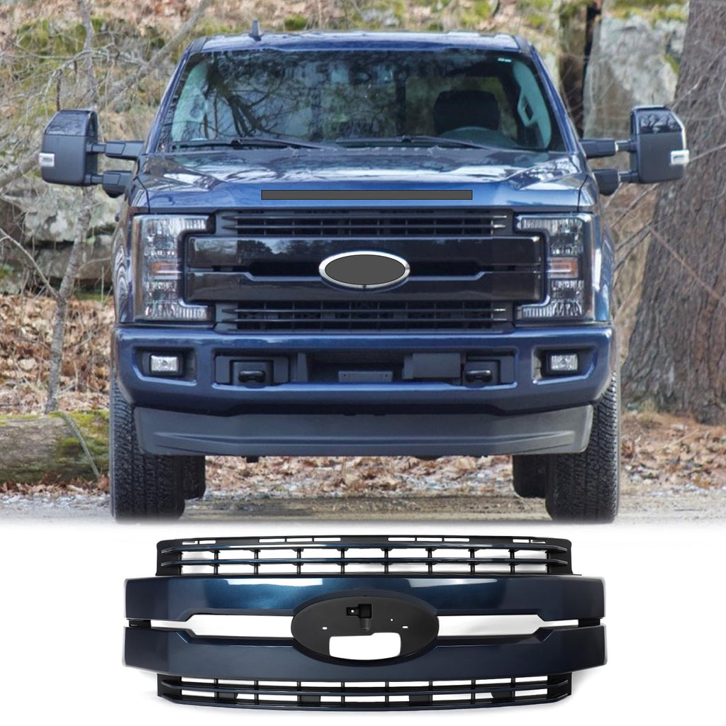 BUFEETERS Front Bumper Upper Grille Fit For 2017 2018 2019 F-250 F-350 F-450 F-550 Super Duty,
Lariat Style,Blue Jeans Metallic&Black