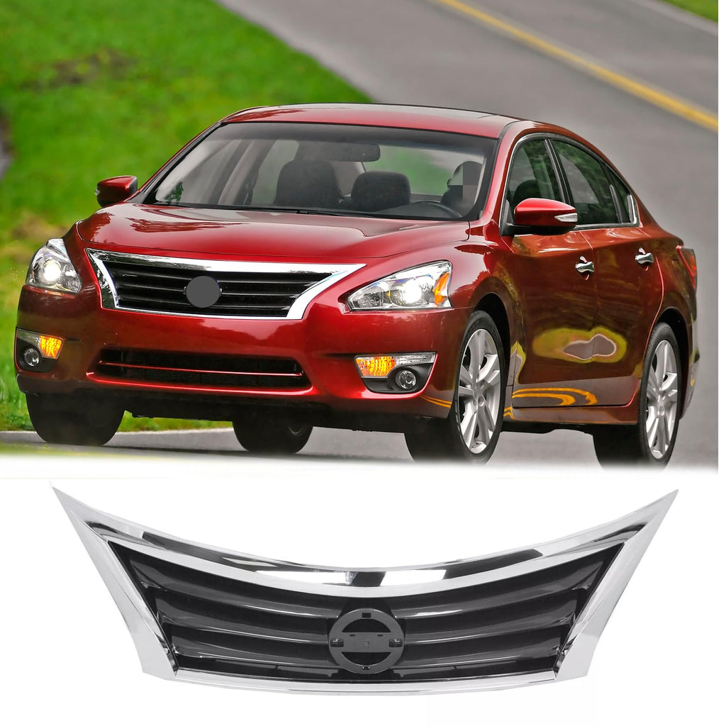 BUFEETERS Front Bumper Upper Grille Fit For 2013 2014 2015 Nissan Altima,Horizontal Billet Style,Chrome&Black