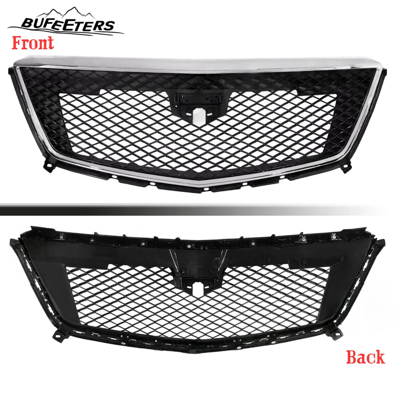 BUFEETERS   Front Bumper Upper Grille W/Chrome Molding Fit For 2017 2018 2019 2020 2021 2022 2023 Cadillac XT5,Mesh Style,Chrome&Black