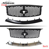 BUFEETERS  Front Bumper Upper Grille W/ Bumper Lower Trim Fit For 2015 2016 2017 INFINITI QX80,Factory Style,Gloss Black