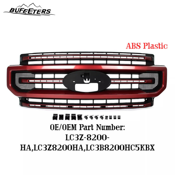 BUFEETERS Front Bumper Upper Grille Fit For 2020 2021 2022 F-250 F-350 F-450 F-550 Super Duty,Platinum Style,D4-Rapid Red&Matte Black