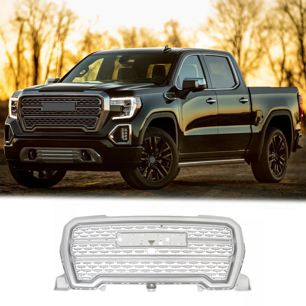 BUFEETERS Front Bumper Upper Grille Fit For 2019 2020 2021 GMC Sierra 1500,Denali Style,Silver