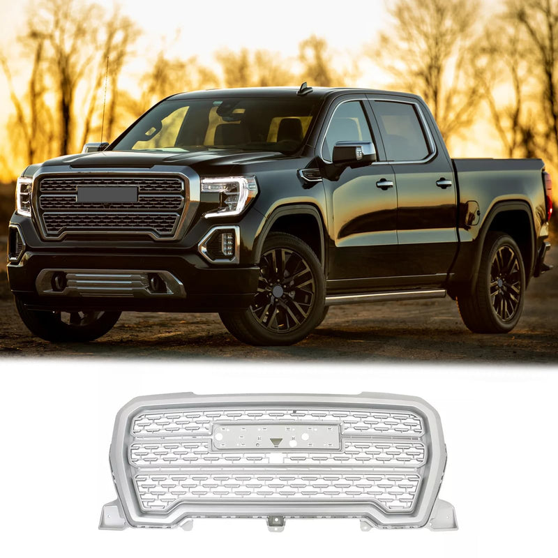 BUFEETERS Front Bumper Upper Grille Fit For 2019 2020 2021 GMC Sierra 1500,Denali Style,Silver