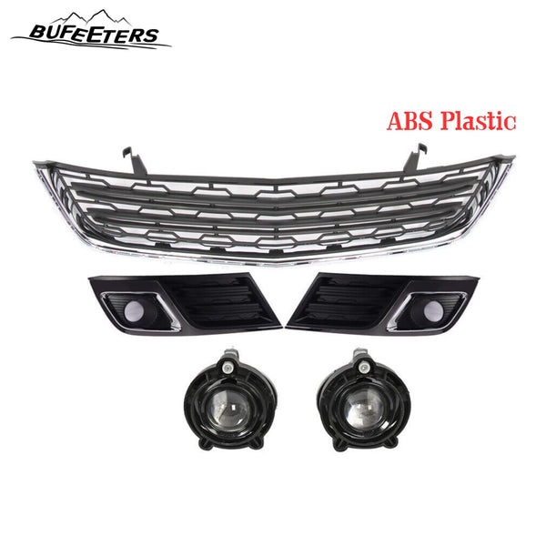 BUFEETERS  5PCS Front Bumper Lower Grille&Fog Lights&Bezels Set Fit For 2013 2014 2015 2016 2017 Chevy Chevrolet Traverse,Factory Style,Chrome&Black