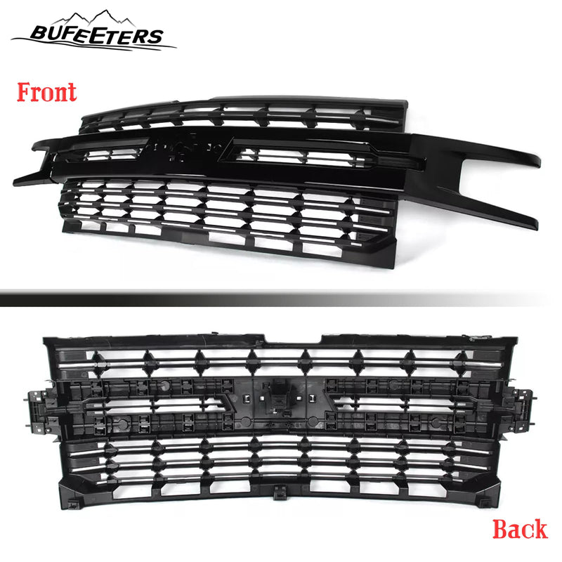 BUFEETERS Front Bumper Upper Grille Assembly Fit For 2019 2020 2021 2022 Chevy Silverado 1500,LTZ Style/Horizontal Billet Style,Gloss Black