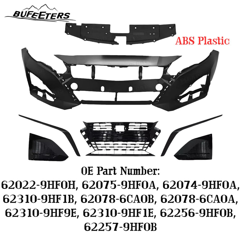 BUFEETERS  7PCS Front Bumper Grille Fog Light Cover Black Molding Fit For 2023 2024 Nissan Altima SR,Factory Style,Gloss Black