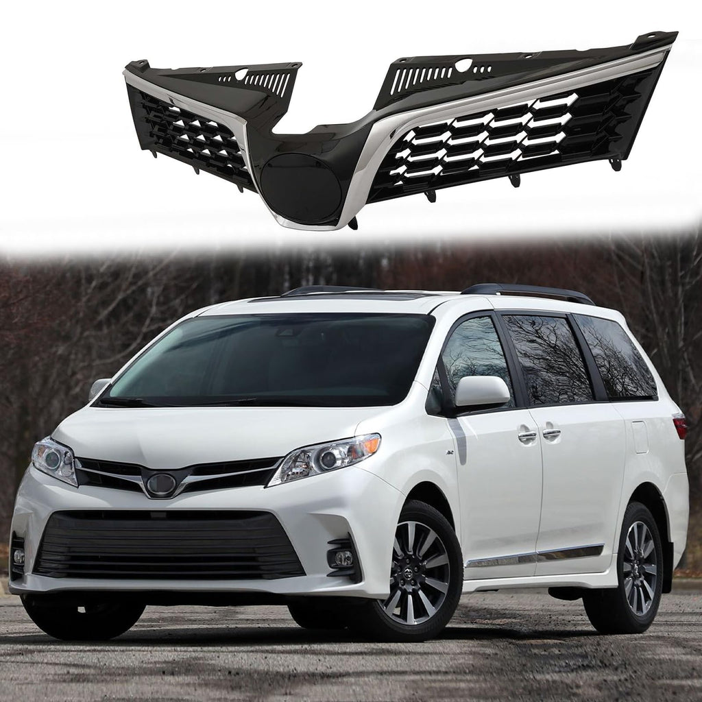 BUFEETERS Front Bumper Grille Model Mesh Grill Trim Fit For 2018 2019 2020 Toyota Sienna,Mesh Style,Chrome&Black