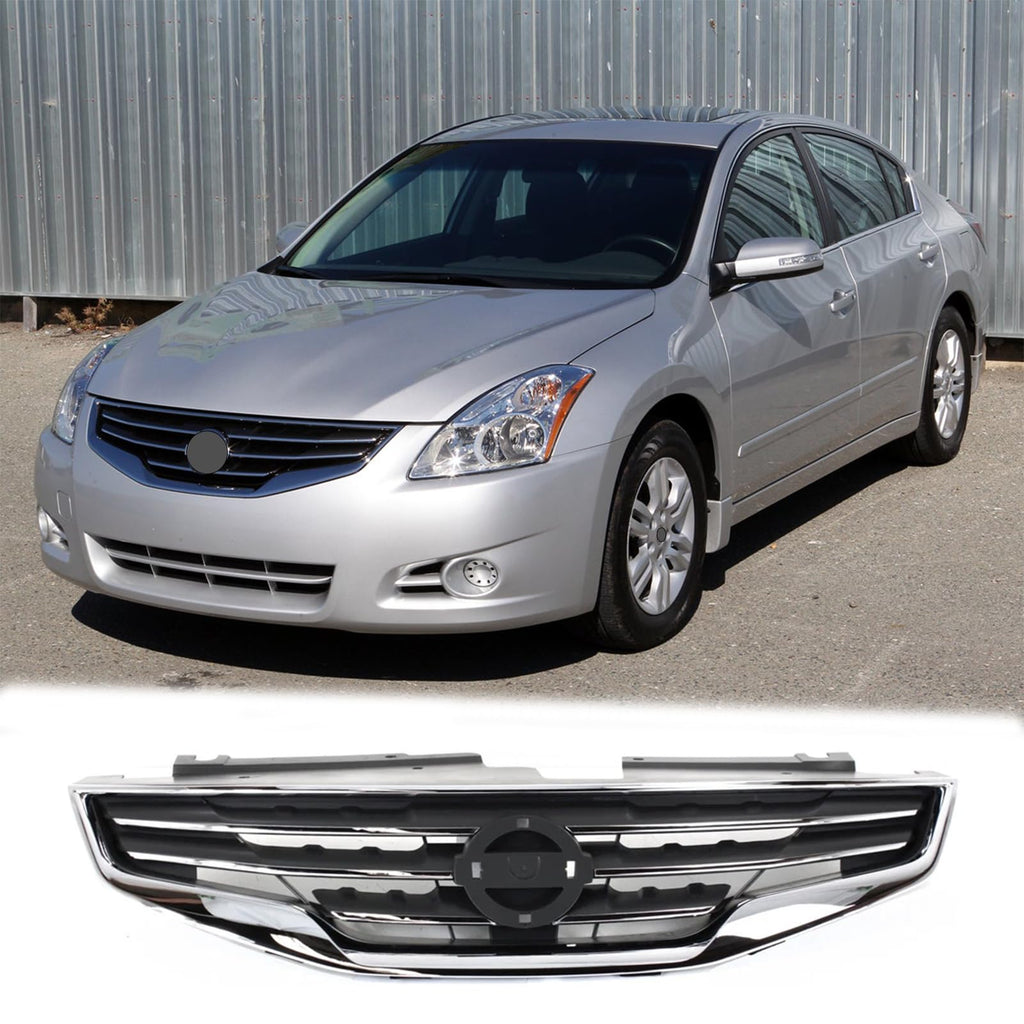 BUFEETERS Front Bumper Upper Grille Fit For 2010 2011 2012 Nissan Altima Sedan,Factory Style,Chrome Shell with Black Insert