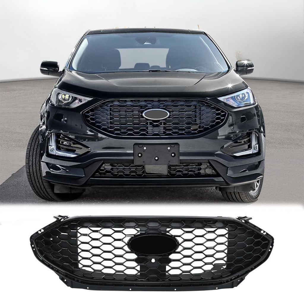 BUFEETERS Front Bumper Grille With Camera Hole Fit For 2019 2020 2021 2022 2023 2024 Ford Edge ST Sport,Honeycomb Style,Gloss Black