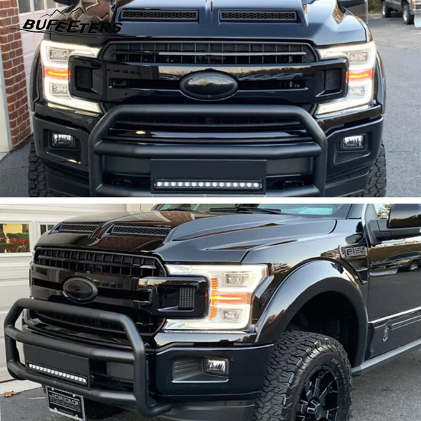 BUFEETERS  Front Bumper Upper Grille Fit For 2018 2019 2020 Ford F-150 XLT XL,Horizontal Bar Style,Gloss Black