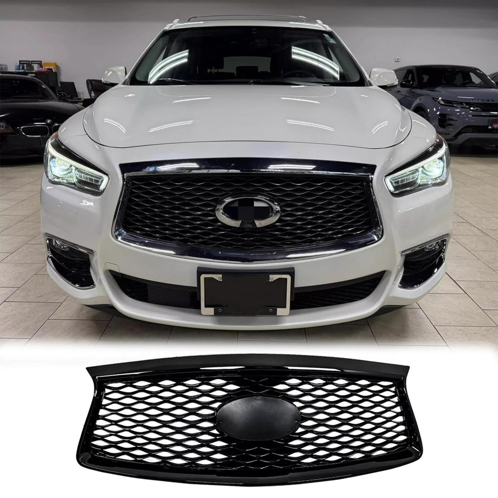 BUFEETERS  Front Bumper Upper Grille With Camera Option Fit For 2016 2017 2018 2019 2020 INFINITI QX60,Mesh Style,Gloss Black