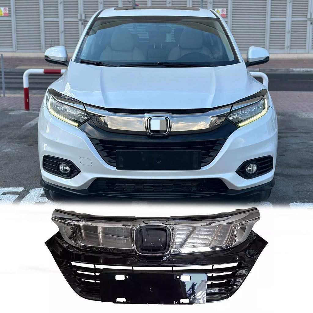 BUFEETERS Front Bumper Upper Radiator Grille Grill Chrome Fit For 2019 2020 2021 Honda HRV HR-V,Chrome&Black   
