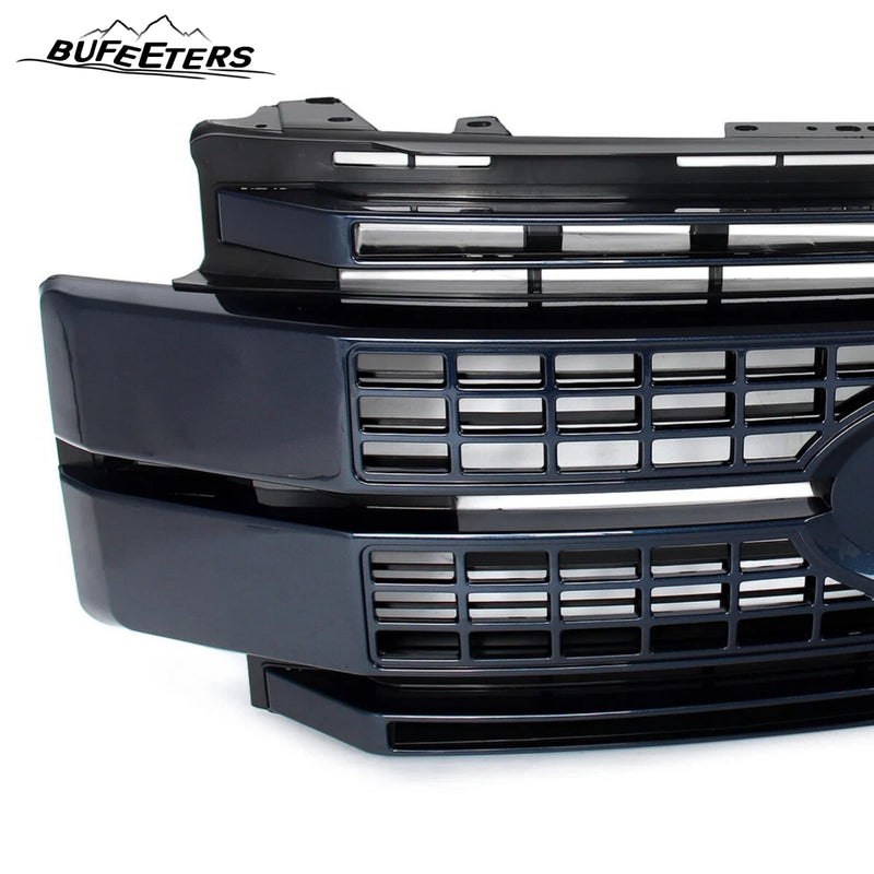 BUFEETERS Front Bumper Upper Grille Fit For 2017 2018 2019 F-250 F-350 F-450 F-550 Super Duty,Platinum Style,N1 Blue Jeans&Matte Black