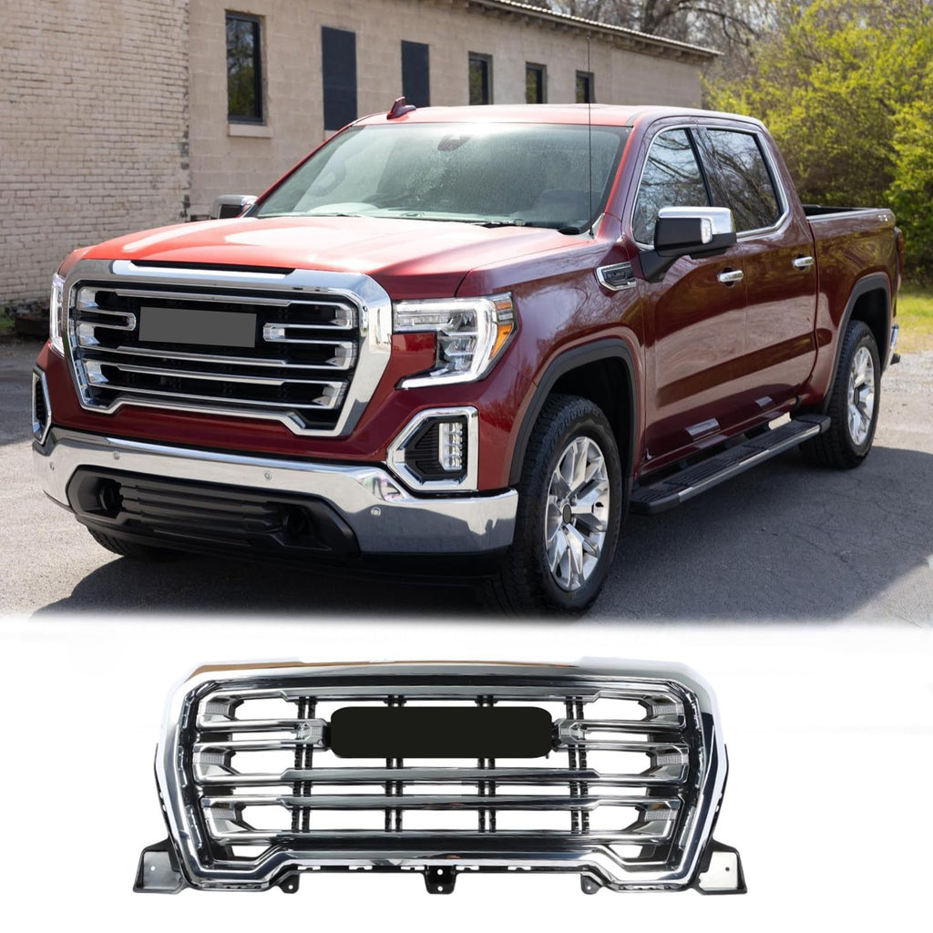 BUFEETERS Front Bumper Upper Chrome Grille Fit For 2019 2020 2021 GMC Sierra 1500 SLT,Factory Style