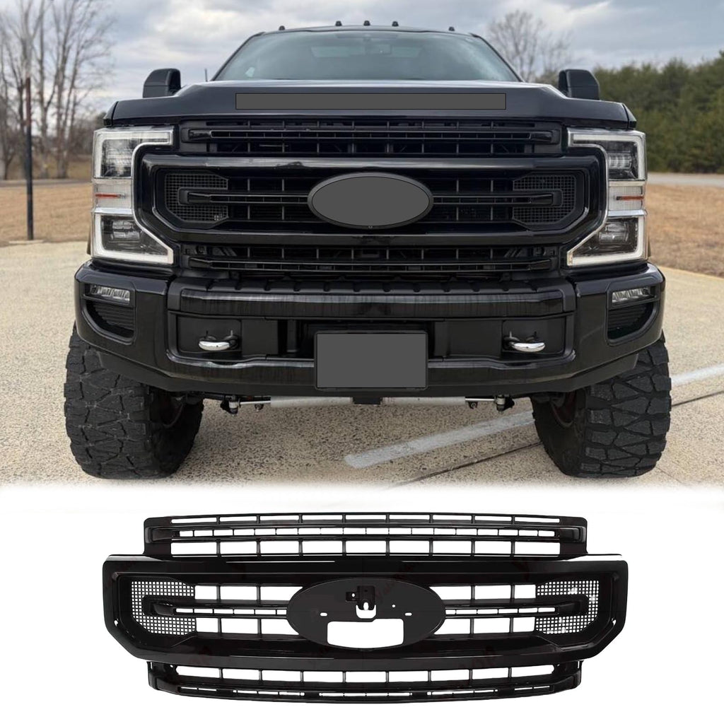 BUFEETERS Front Bumper Upper Grille Fit For 2020 2021 2022 F-250 F-350 Super Duty,Platinum Style,Gloss Black&Matte Black
