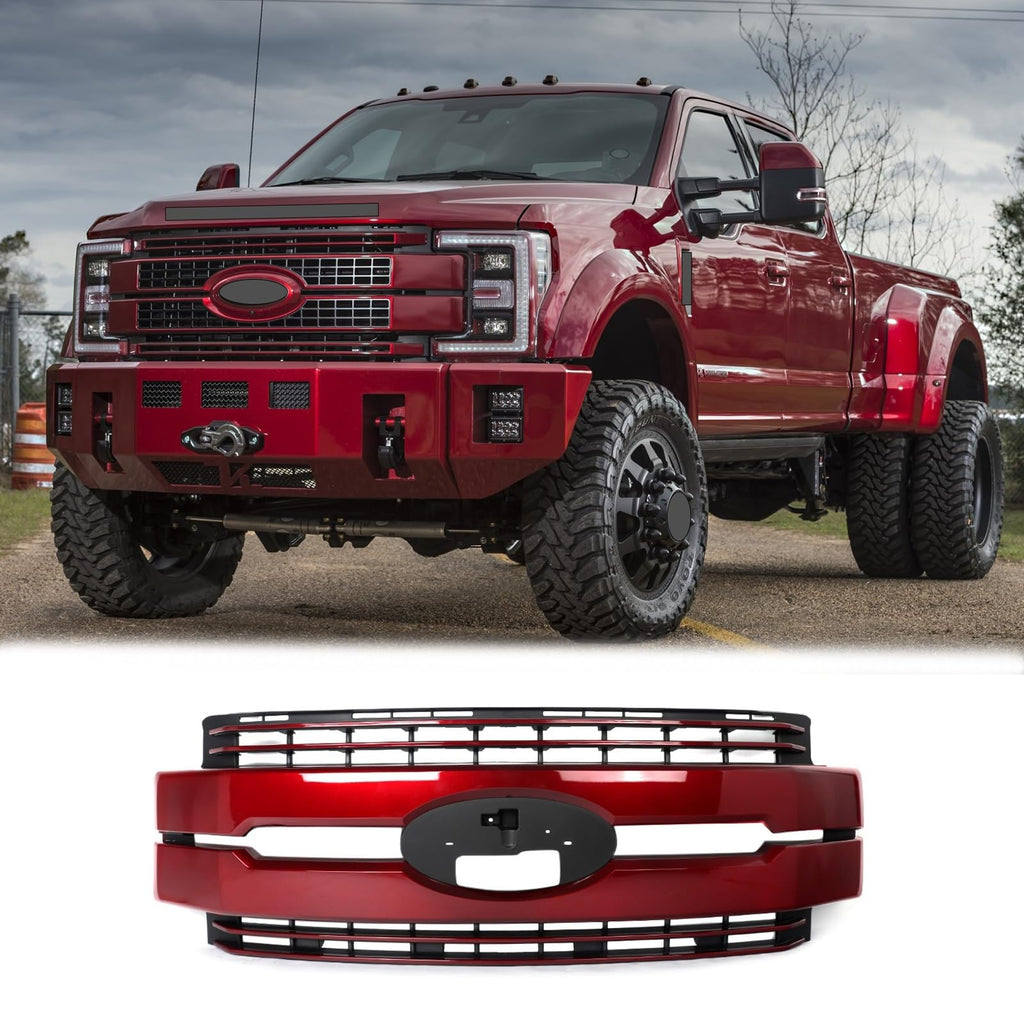 BUFEETERS Front Bumper Upper Grille Fit For 2017 2018 2019 F-250 F-350 F-450 F-550 Super Duty,
Lariat Style,Ruby Red&Matte Black