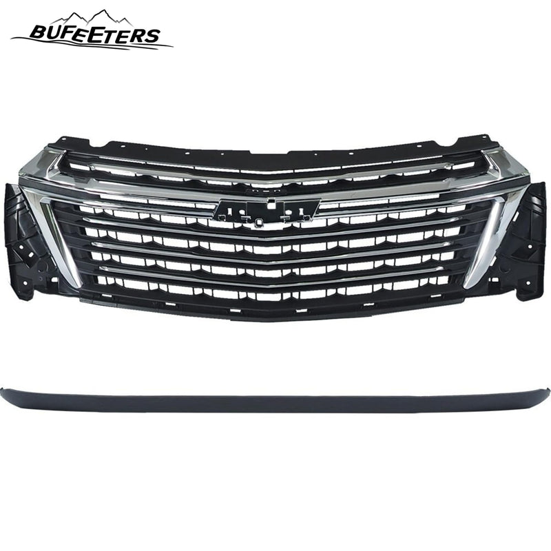BUFEETERS  12PCS Front Bumper Cover Grille Assembly Kit Fit For 2022 2023 2024 Chevy Chevrolet Traverse,Horizontal Billet Style,Chrome&Black
