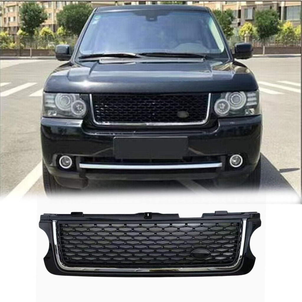 BUFEETERS  Front Bumper Upper Grille Fit For 2010 2011 2012 Land Rover Range Rover L322,Mesh Style,Chrome&Black