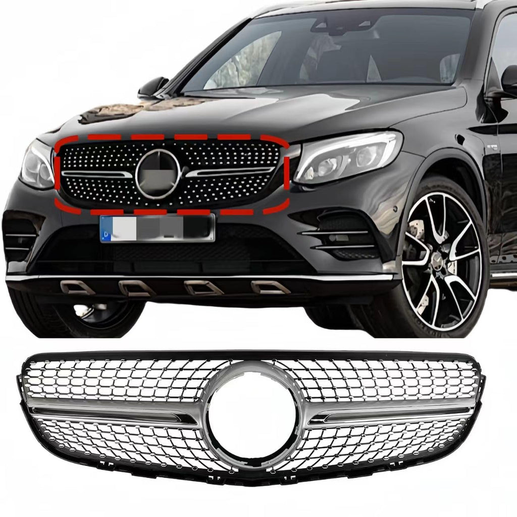 BUFEETERS Chrome Diamond Front Grille Fit For 2015-2019 Mercedes Benz X253 GLC300 GLC43