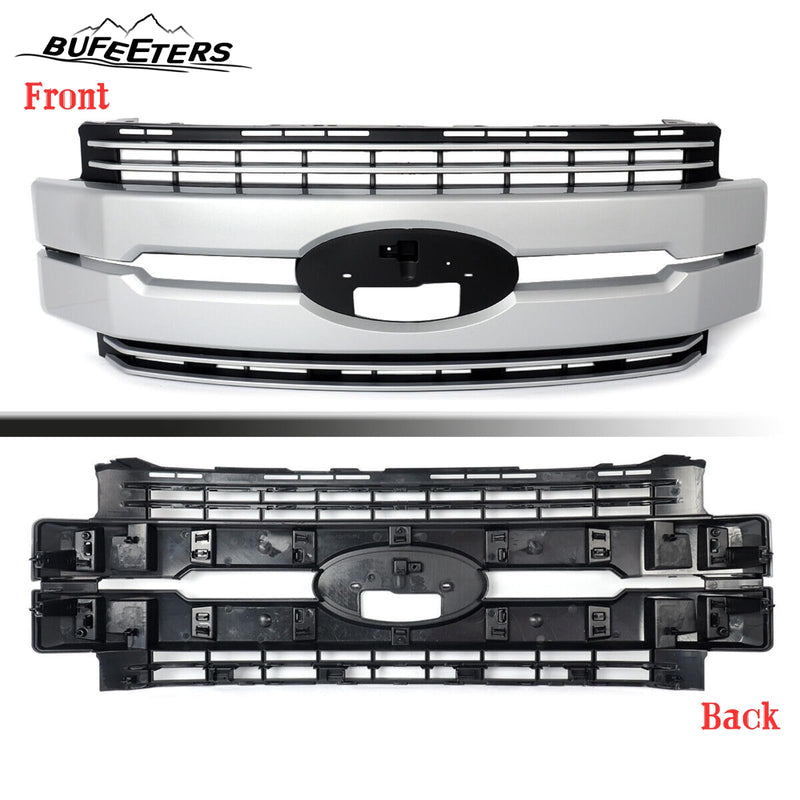 BUFEETERS Front Bumper Upper Grille Fit For 2017 2018 2019 F-250 F-350 F-450 F-550 Super Duty,Lariat Style,UX Ingot Silver&Matte Black