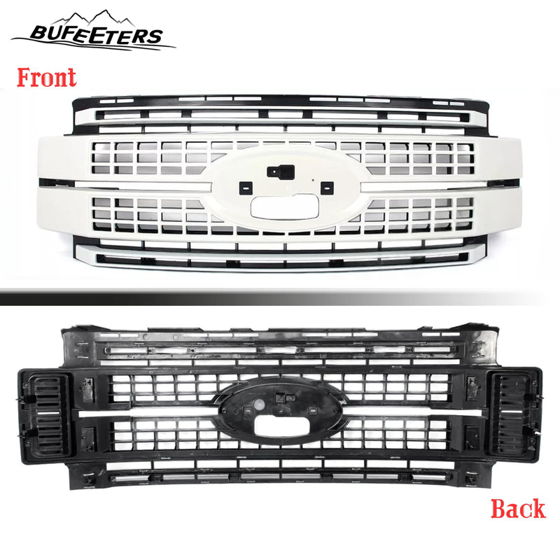BUFEETERS Front Bumper Upper Grille Fit For 2017 2018 2019 F-250 F-350 F-450 F-550 Super Duty,Platinum Style,White Platinum&Matte Black