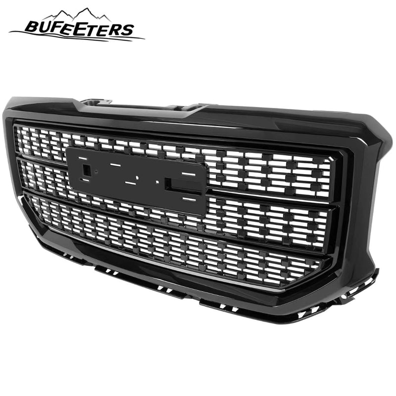 BUFEETERS Front Bumper Upper Grille Fit For 2016 2017 2018 GMC Sierra 1500,Denali Style,Gloss Black