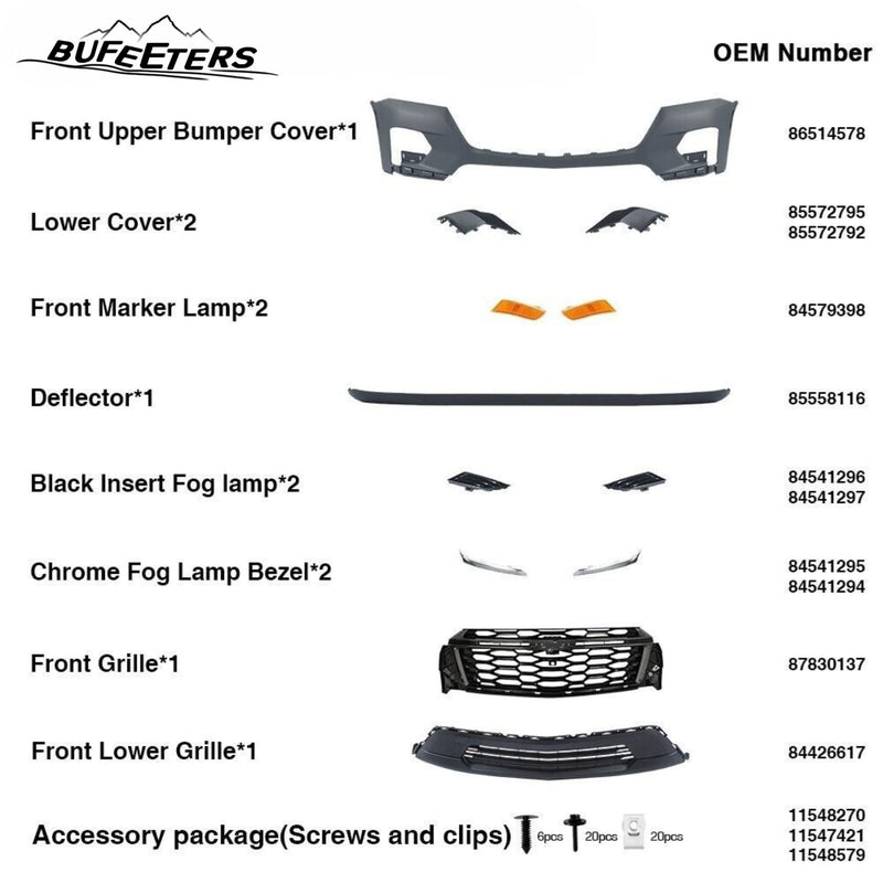 BUFEETERS  12PCS Front Bumper Cover RS Grille Assembly Kit Complete Fit For 2022 2023 2024 Chevy Chevrolet Traverse,Horizontal Billet Style,Black