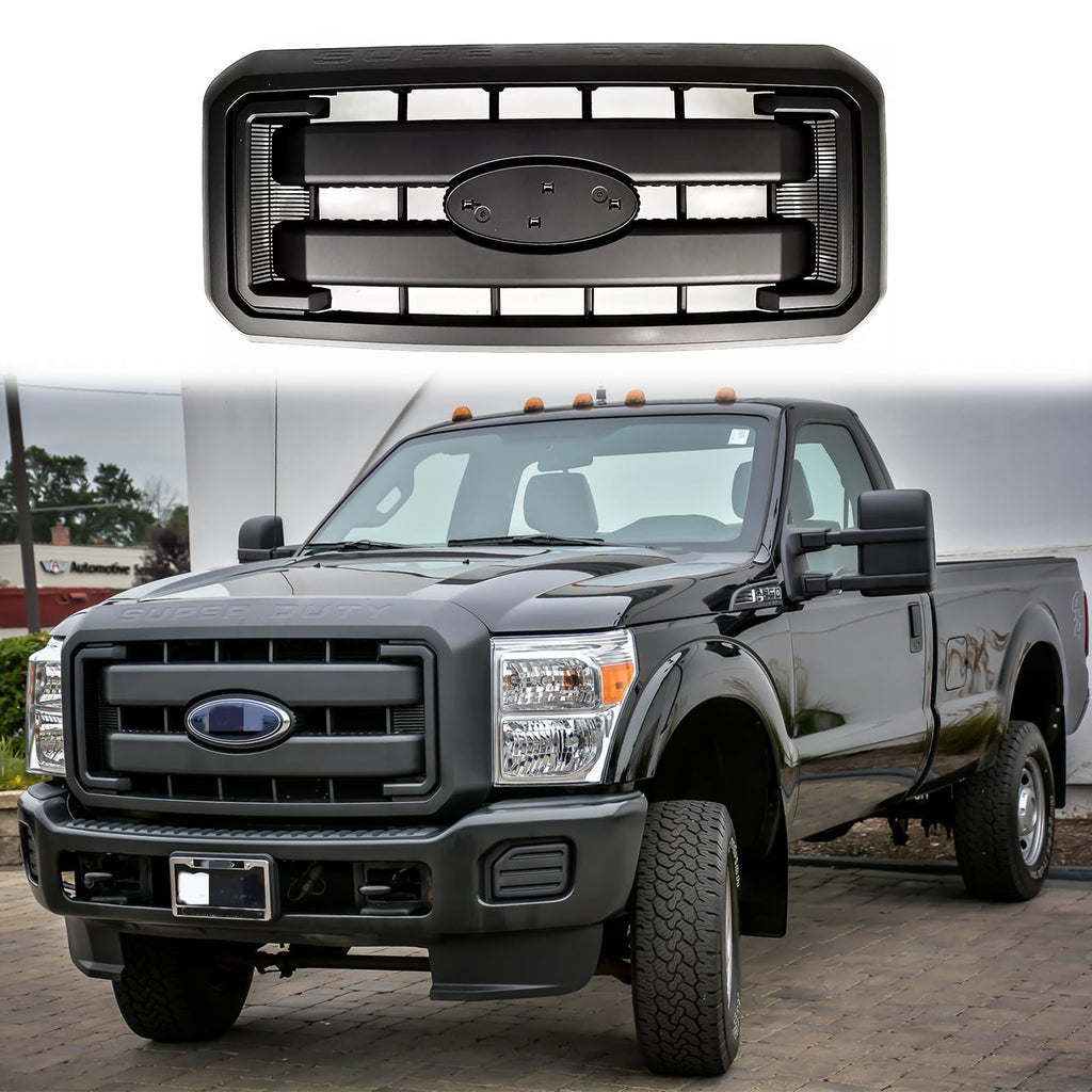 BUFEETERS Front Bumper Upper Grille Fit For 2011 2012 2013 2014 2015 2016 Ford F250 F350 F450 F550 Super Duty,Mesh Style,Matte Black