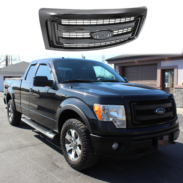 BUFEETERS  Front Bumper Grille Fit For 2009 2010 2011 2012 2013 2014 Ford F150 F-150,Gloss Black