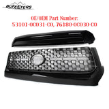 BUFEETERS  Front Bumper Upper Grille Grill & Hood Bulge Fit For 2014 2015 2016 2017 2018 2019 2020 Toyota Tundra,Honeycomb Style,Gloss Black&Gary