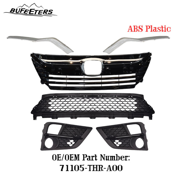 BUFEETERS Front Bumper Upper Lower Grille And Fog Lamp Covers Set Fit For 2018 2019 2020 Honda Odyssey,Factory Style,Chrome&Black